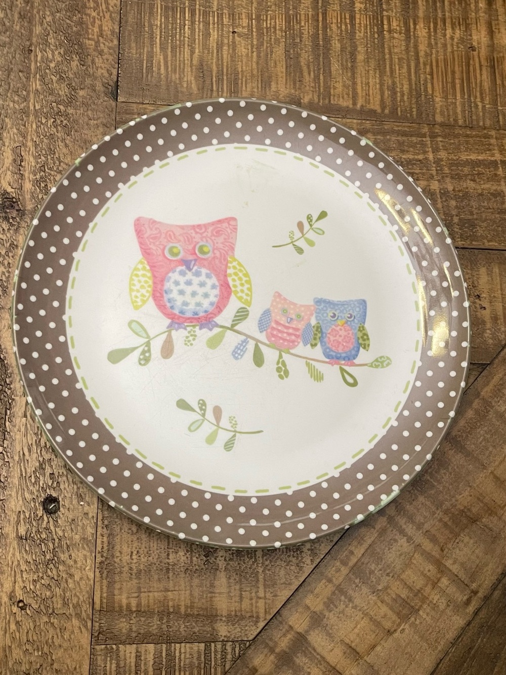 Pottery Barn Kids Brown Polka Dot Owl Melamine Plate